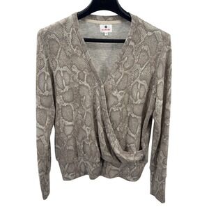 Sundry Taupe Beige Snakeskin Python Wrap V-Neck Long Sleeve Top Sweater Womens 1